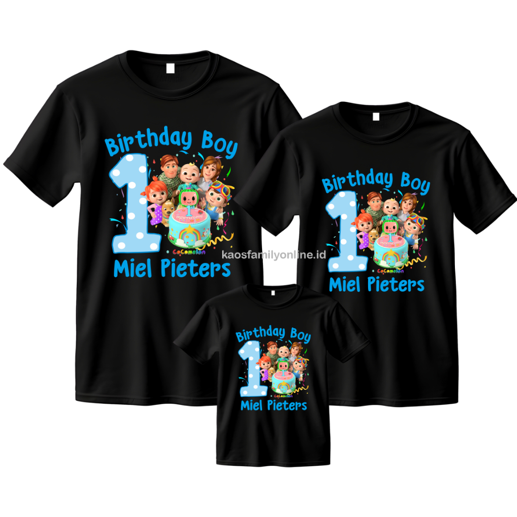 Baju Kaos Ulang Tahun Keluarga Cocomelon Family Couple / Kaos Request FREE Nama Tulisan Custom / Kao
