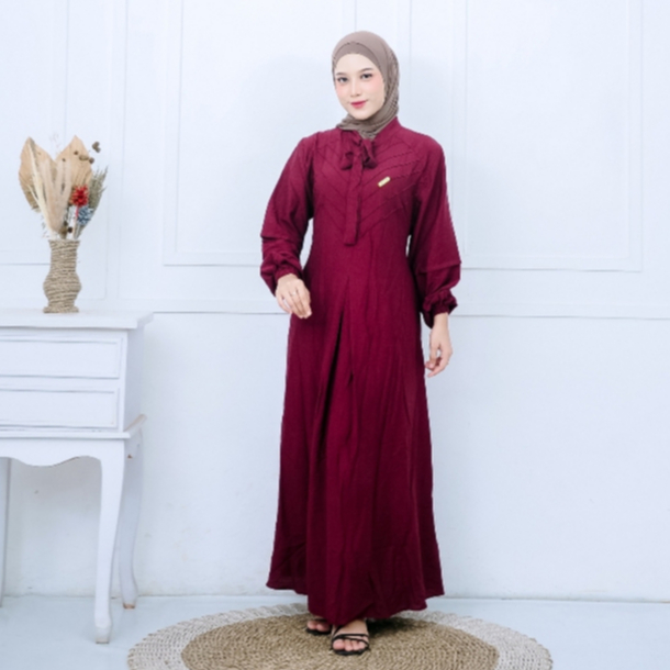 Midi Dress Gamis Wanita Katun Polo Linen Premium Polos Casual Simple Elegan Dress Muslimah