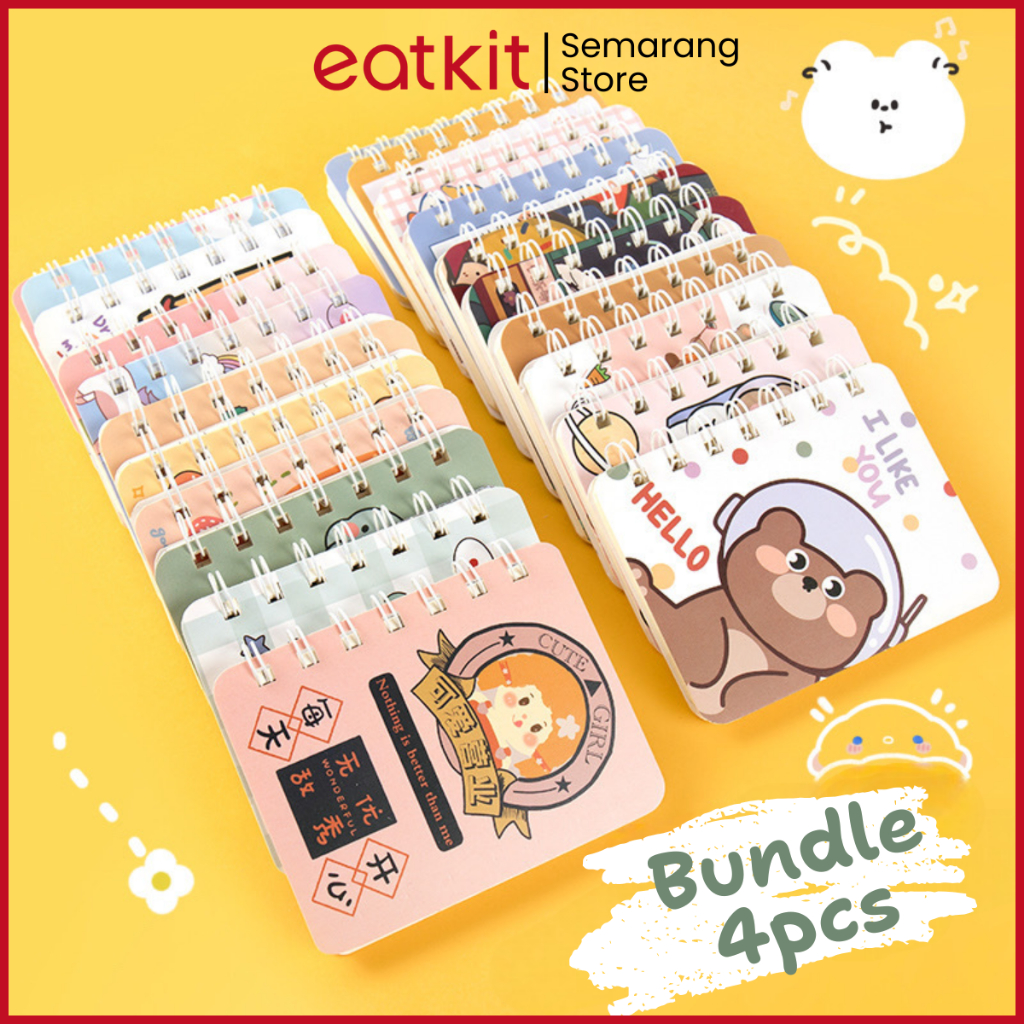 

Eatkit Bundle Notebook Mini A7 isi 4 Buku Catatan Saku Kecil Motif Lucu 80/50 Lembar Scrapbook Ring