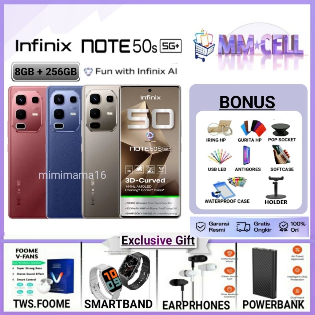 INFINIX NOTE 50S 5G+ RAM 8/256 GB NFC | NOTE 50 S 5G PLUS 8/256GB GARANSI RESMI INFINIX INDONESIA
