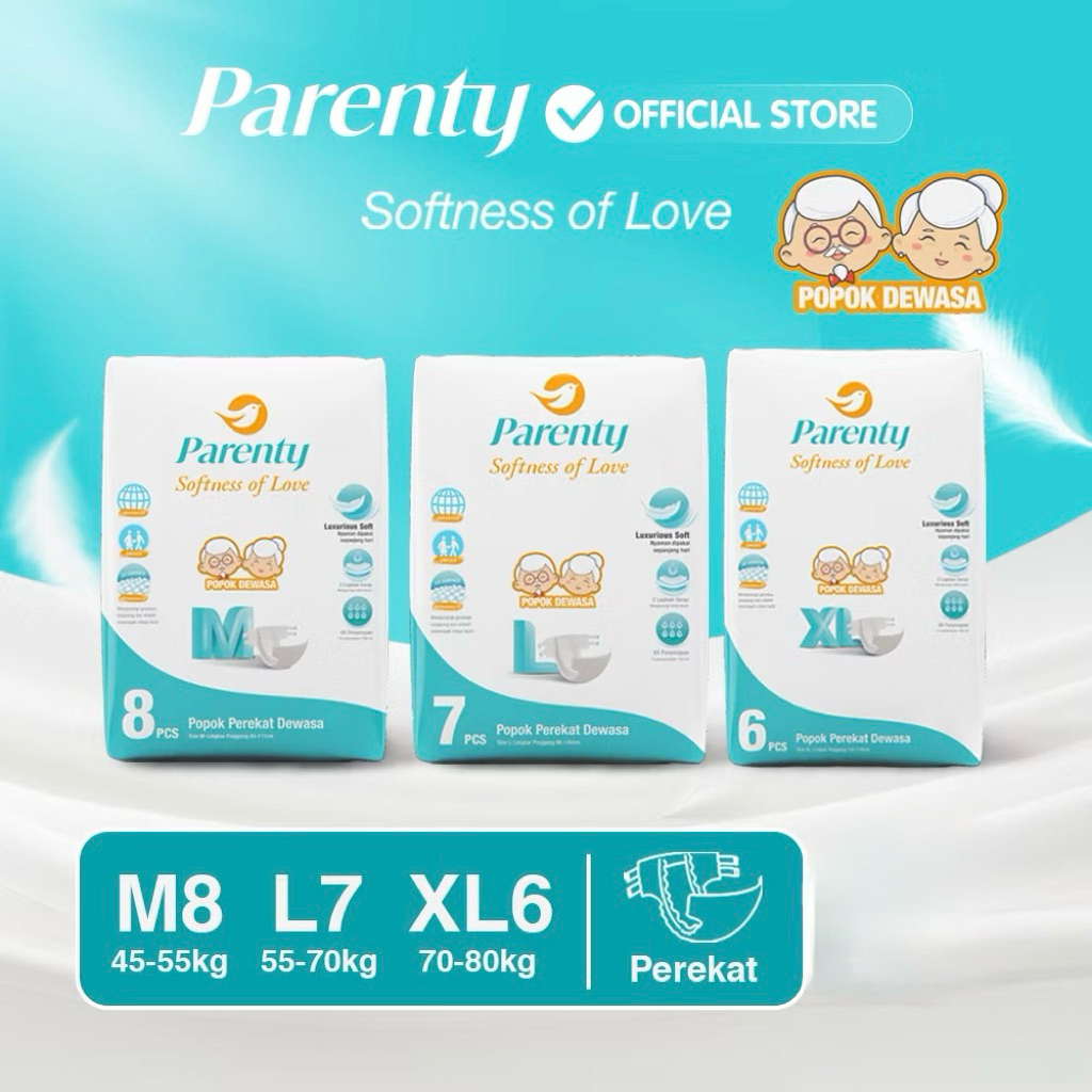 Parenty Popok Perekat Dewasa Soft Diapers Size M8 L7 XL6 Pamper Perekat Tape Orang Tua Lansia