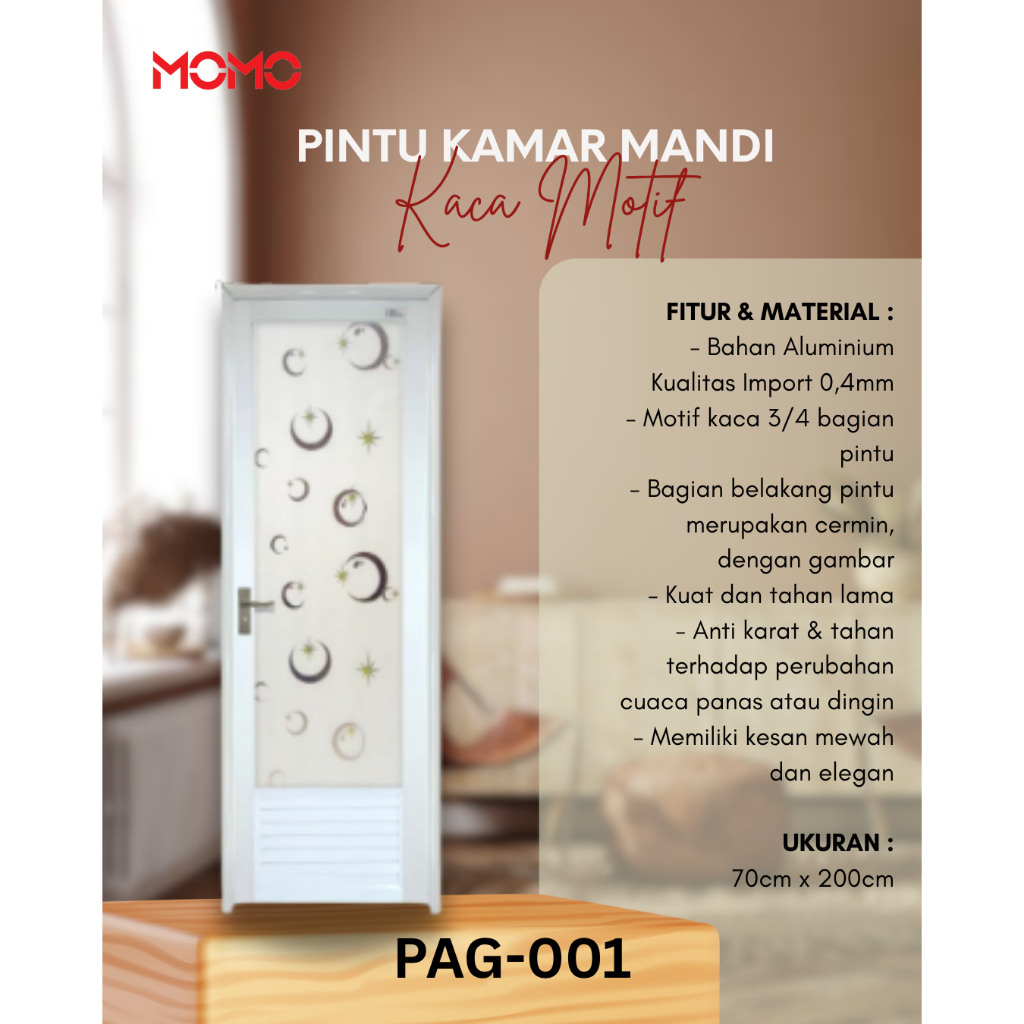 MOMO - Pintu Kamar Mandi Aluminium PAG  Tahan Lama Tebal Minimalis Modern