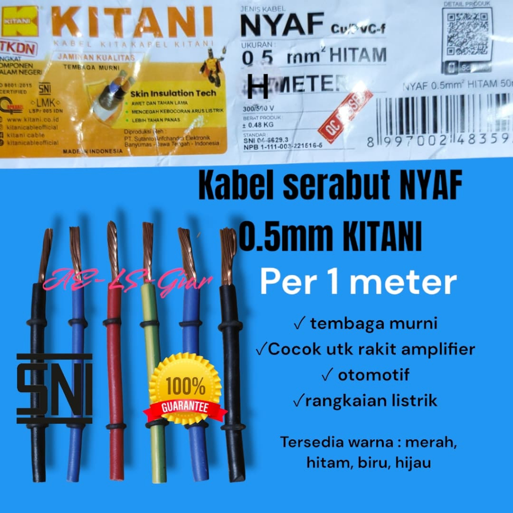 KABEL SERABUT NYAF 0.5MM KITANI KABEL RAMBUT KITANI 0,5MM 0,5 MM KABEL MOTOR KABEL MOBIL KABEL SETRU
