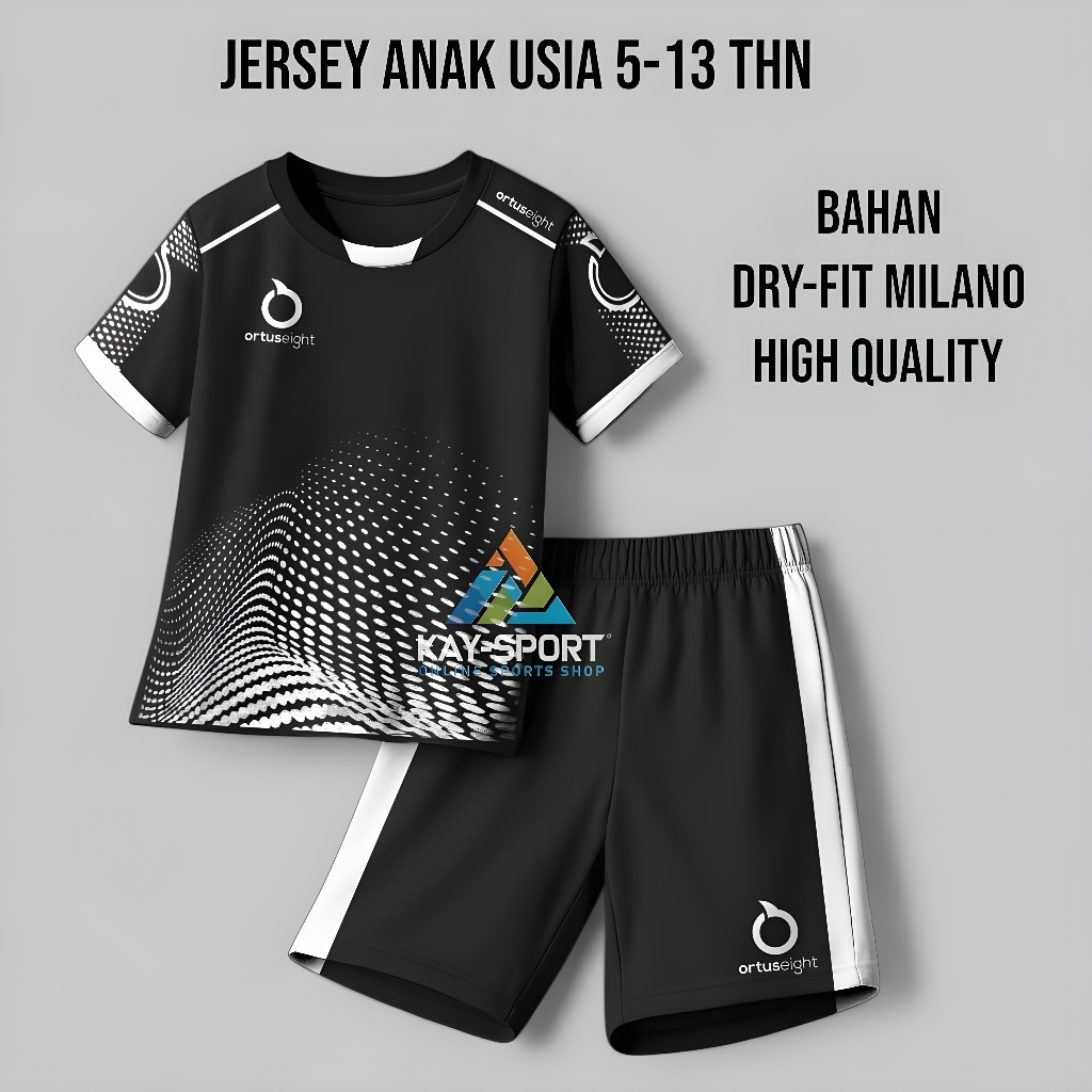 Ortuseight-Set Jersey Olahraga Futsal Anak U-13, Baju Bola Anak Motif Gelombang Bahan Dry-Fit Milano
