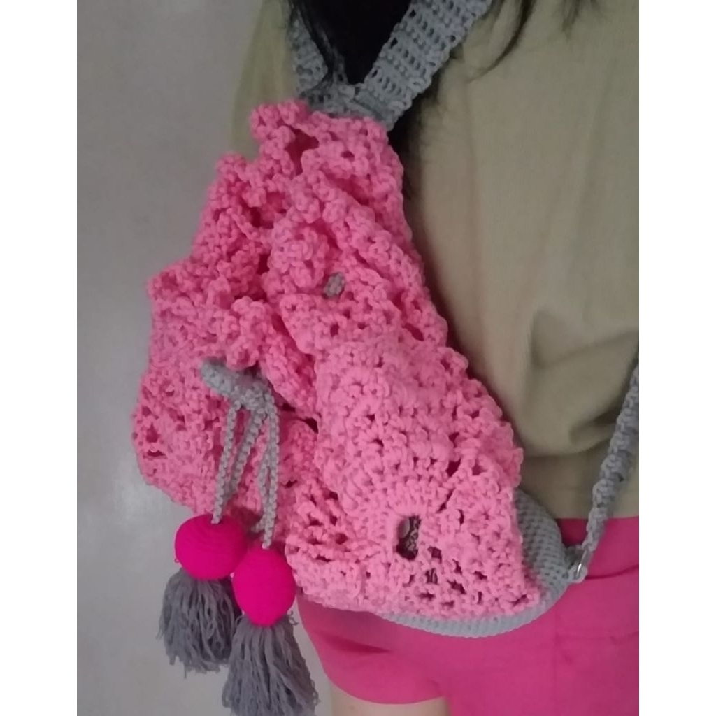 tas ransel - tas serut - tali kur nilon - pink abu abu