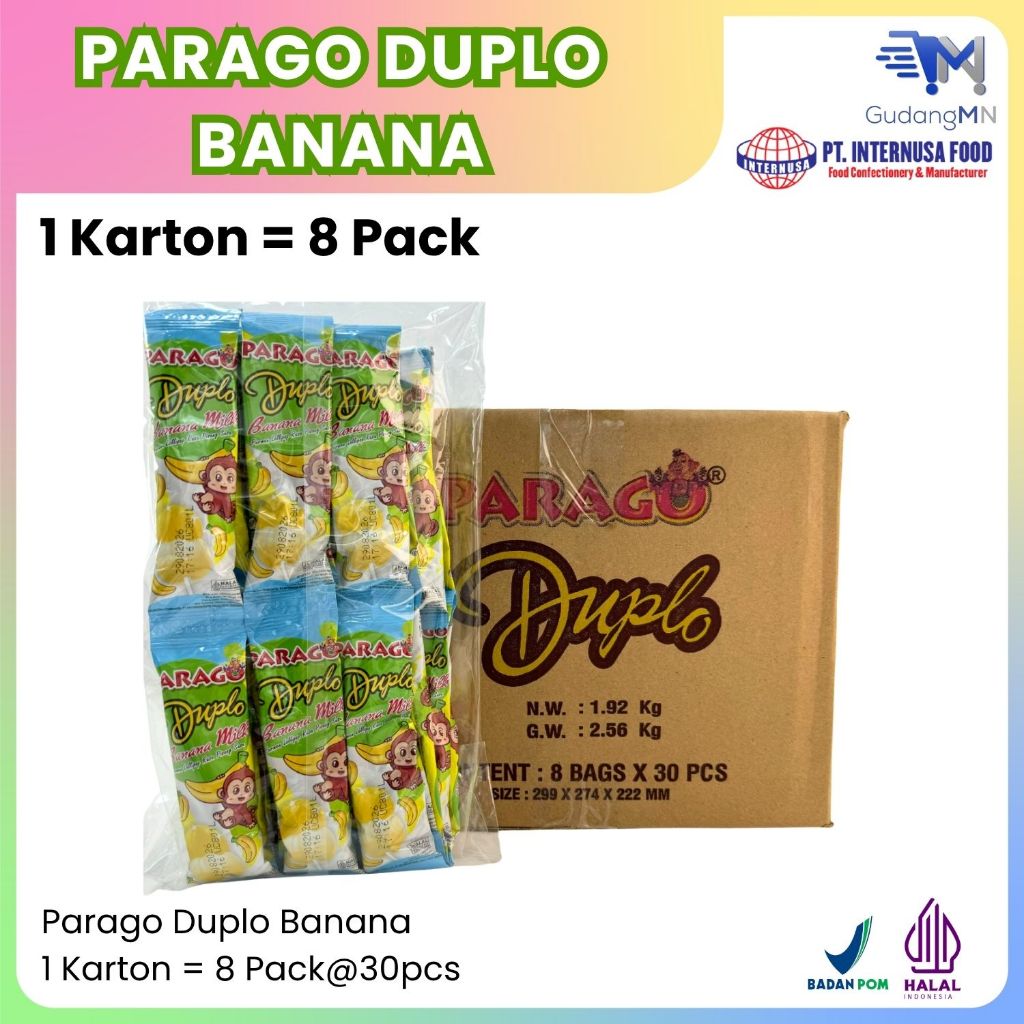 

Permen Parago Duplo Lolipop Banana Milk. 1 Karton (8 pack)