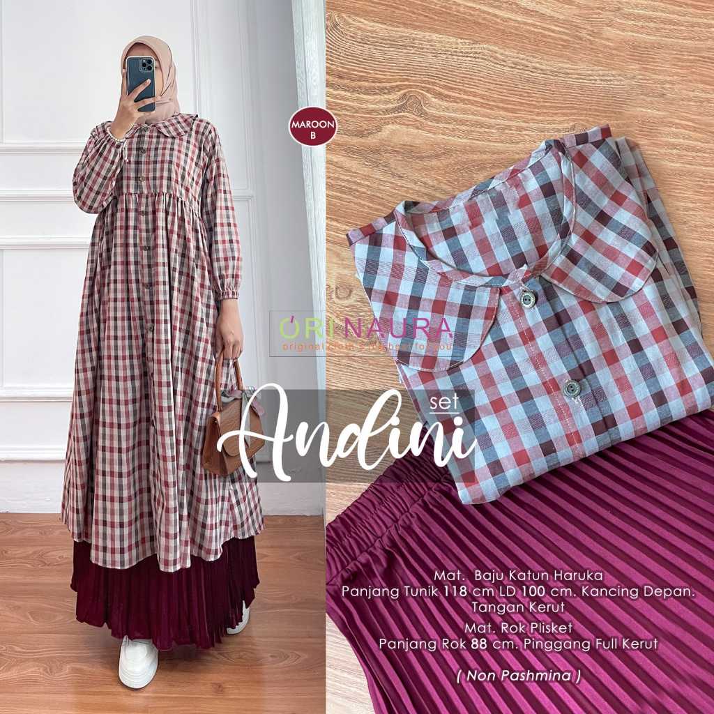 Andini One Set Tunik Dan Rok Plisket Panjang OriNaura