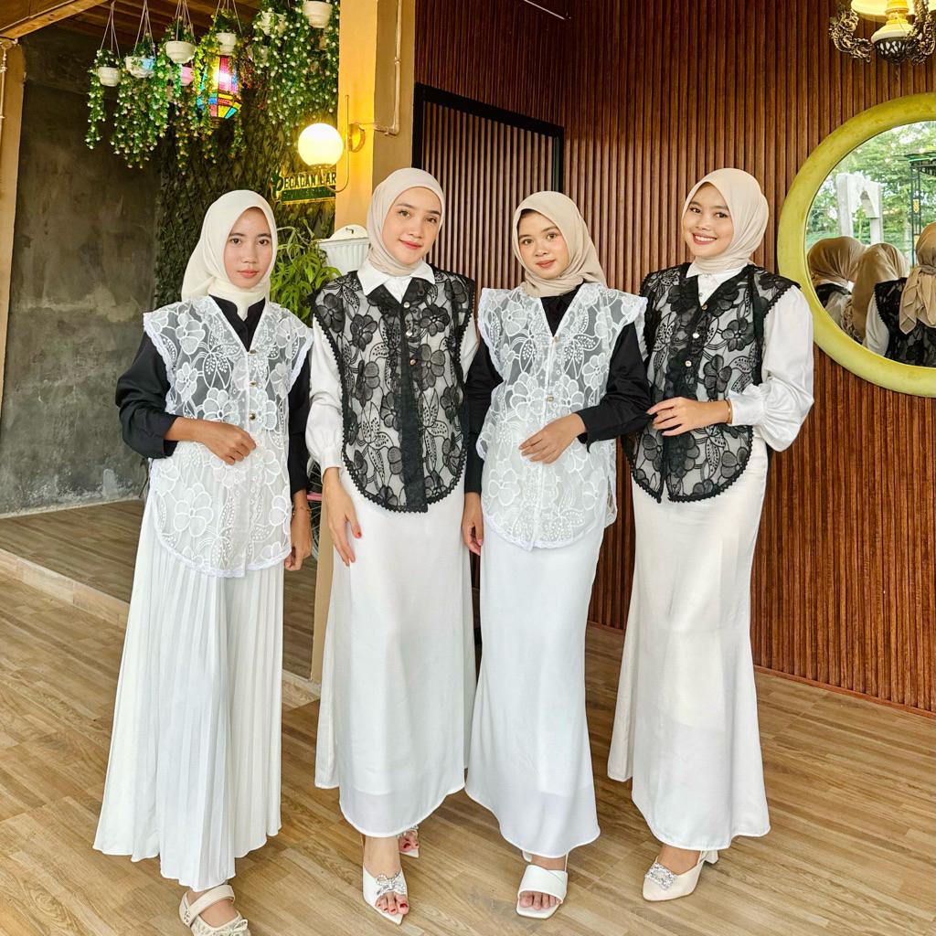 (ONLY VEST)VEST BRUKAT PREMIUM PRISA HITAM PUTIH ROMPI OUTER WANITA