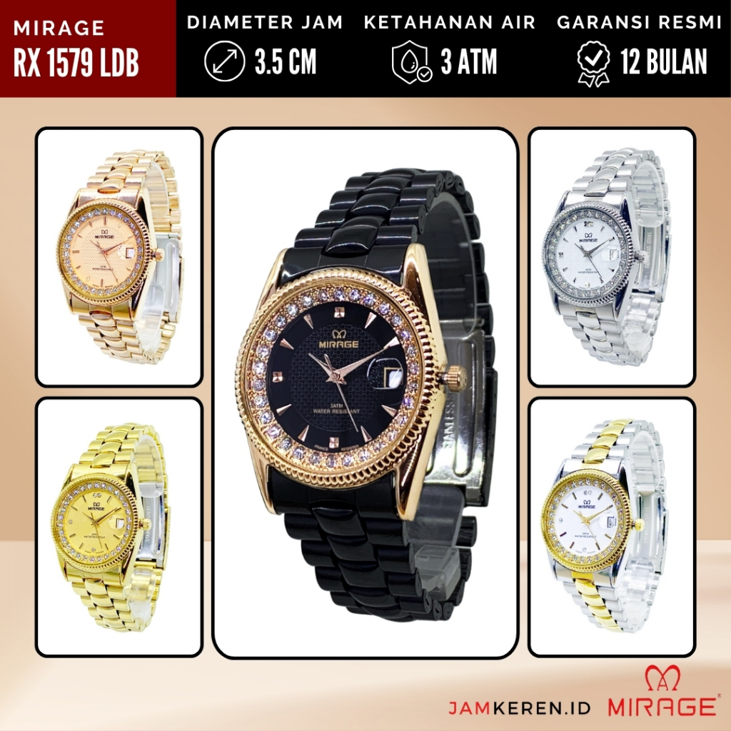 Mirage - Jam Wanita Elegan Mewah - Jam Tangan Mirage Wanita - 1579 L RX Permata Original 100%