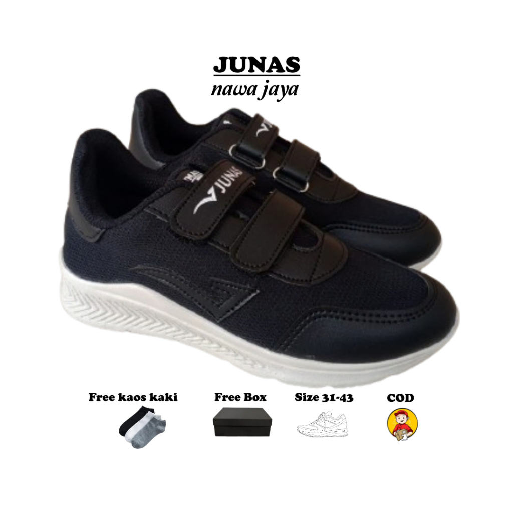 SEPATU ANAK SEKOLAH SD SMP SMA LAKI LAKI PEREMPUAN PEREKAT HITAM POLOS HITAM PUTIH CEWEK COWOK