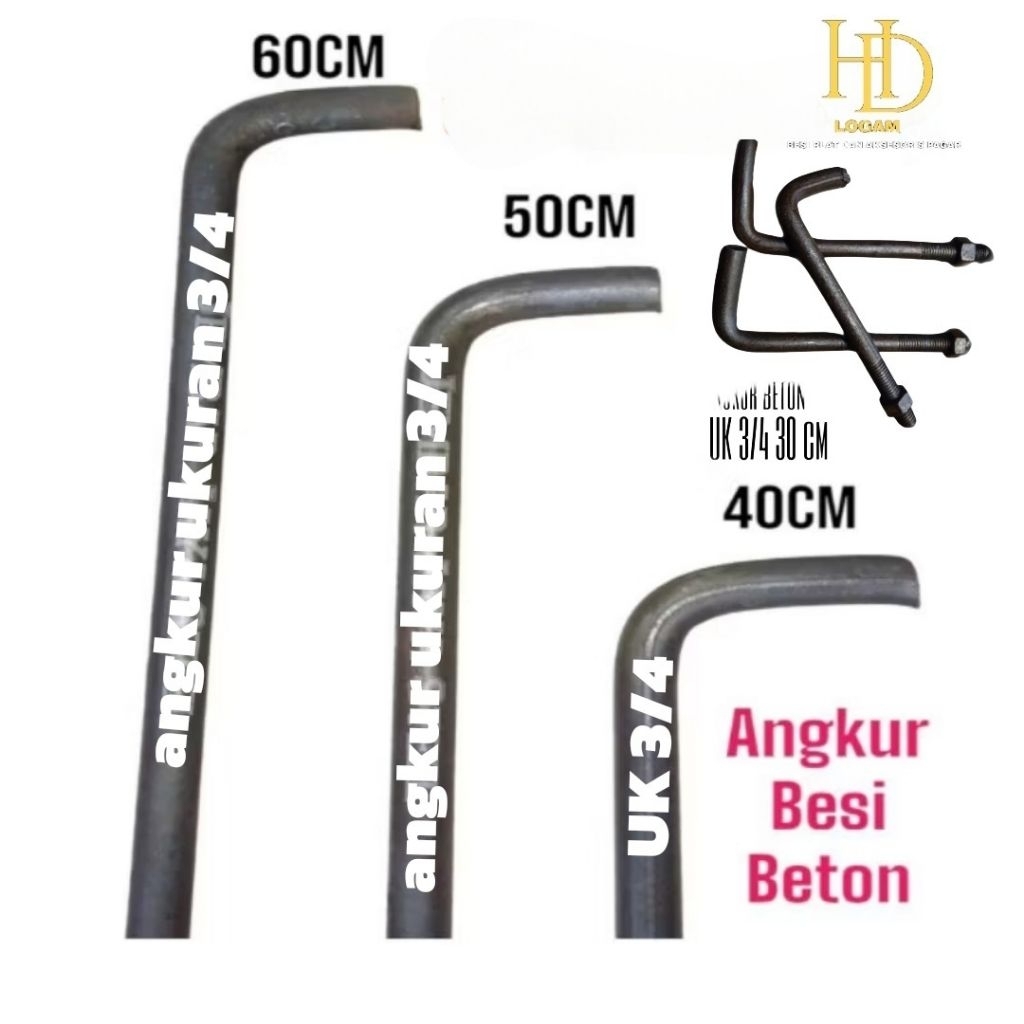 Besi Angkur L 3/4inch x 60cm (m19mm x 60cm) /2 Mur 1 Ring (Besi Hitam)