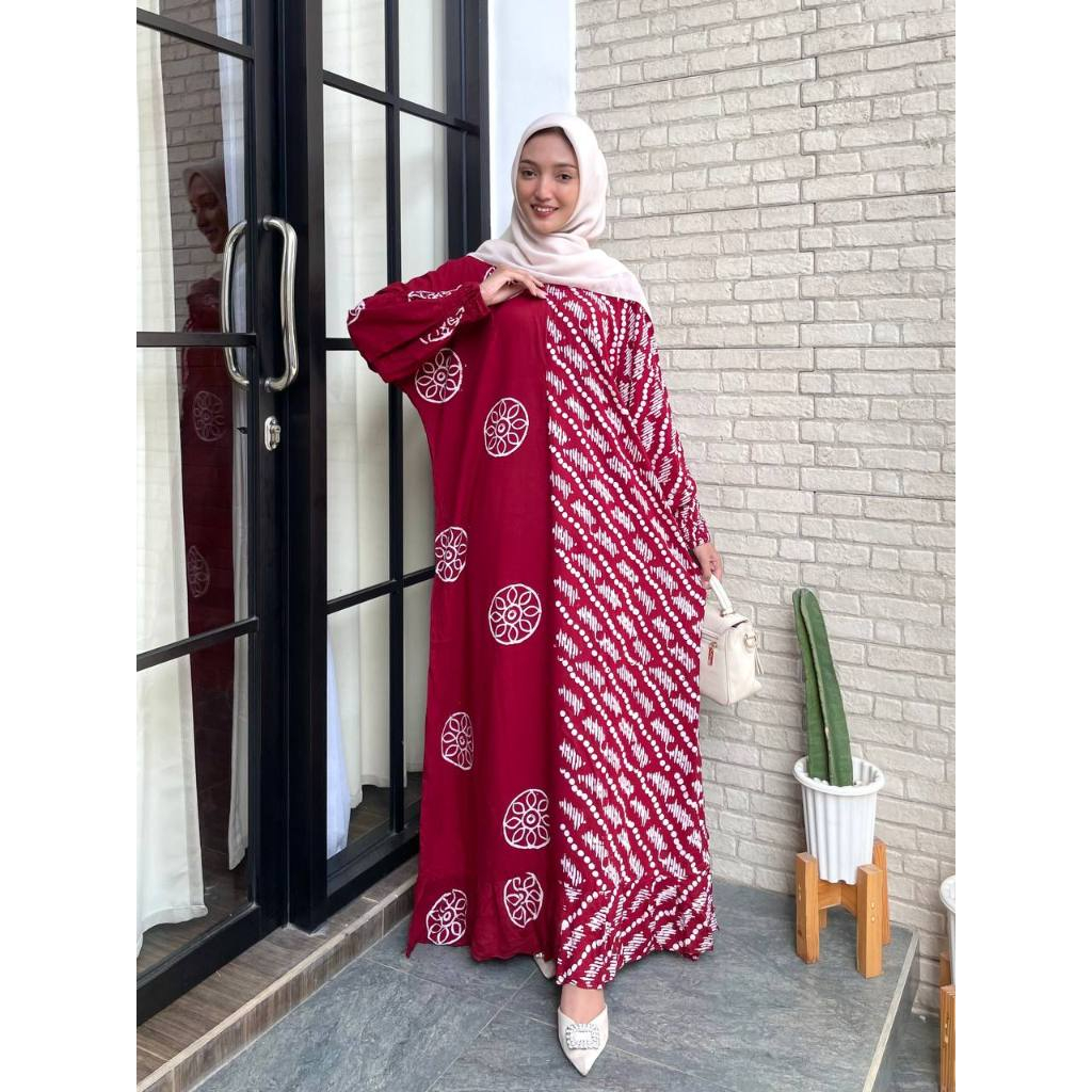 Gamis Kaftan Jumbo Katun Rayon Batik Cap Malam Premium Soft Pastel | Kaftan Fatimah BATIK SAENIKI