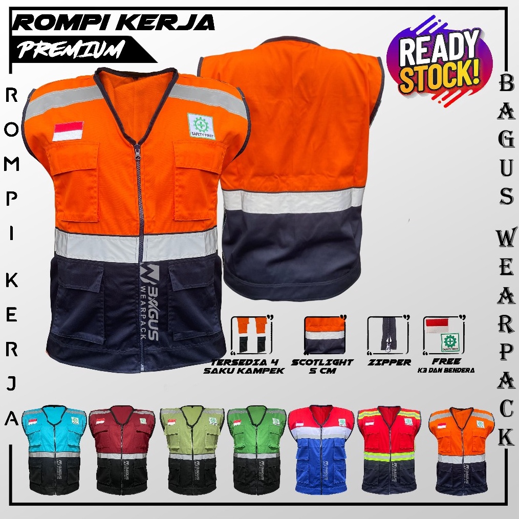 ROMPI KERJA  ROMPI SAFETY K3  PAKAIAN KERJA  BAJU PROYEK  MENYALA DALAM GELAP  ROMPI PROYEK KODE F7R