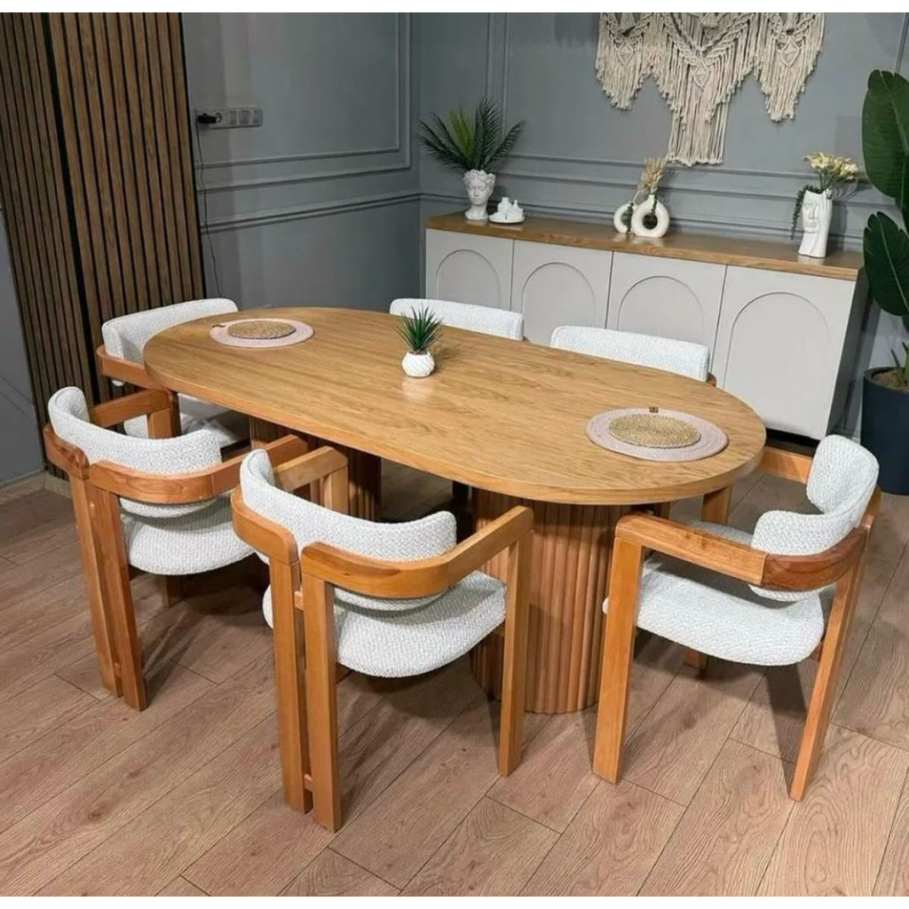 Set Meja Makan Oval Kayu Jati