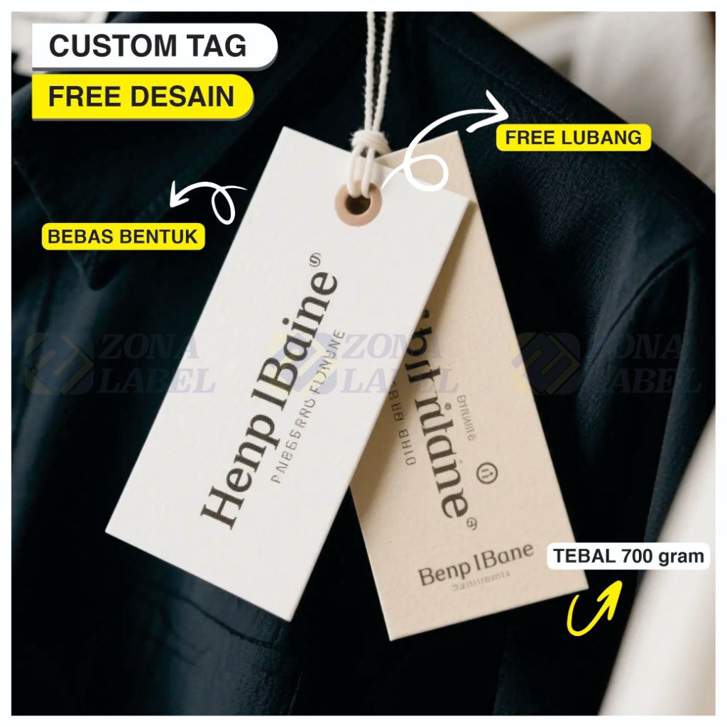 

FREE DESAIN Hangtag Label Baju Custom untuk Branding Produk Fashion | Hang Tag Baju Custom Desain