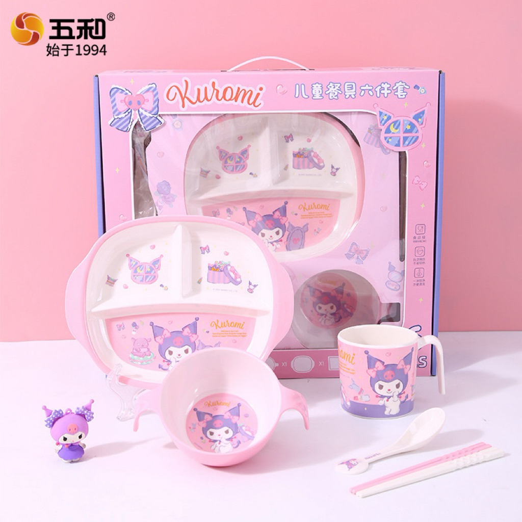 SET GIFT BOX TABLEWARE MELAMIN ANAK PIRING SEKAT MANGKOK GELAS KARAKTER KUROMI