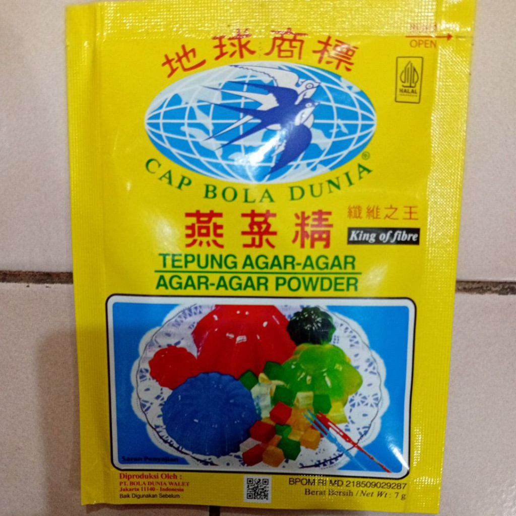 

Satelit Cap Bola Dunia Kemasan Sachet Tepung Agar-Agar 7gr