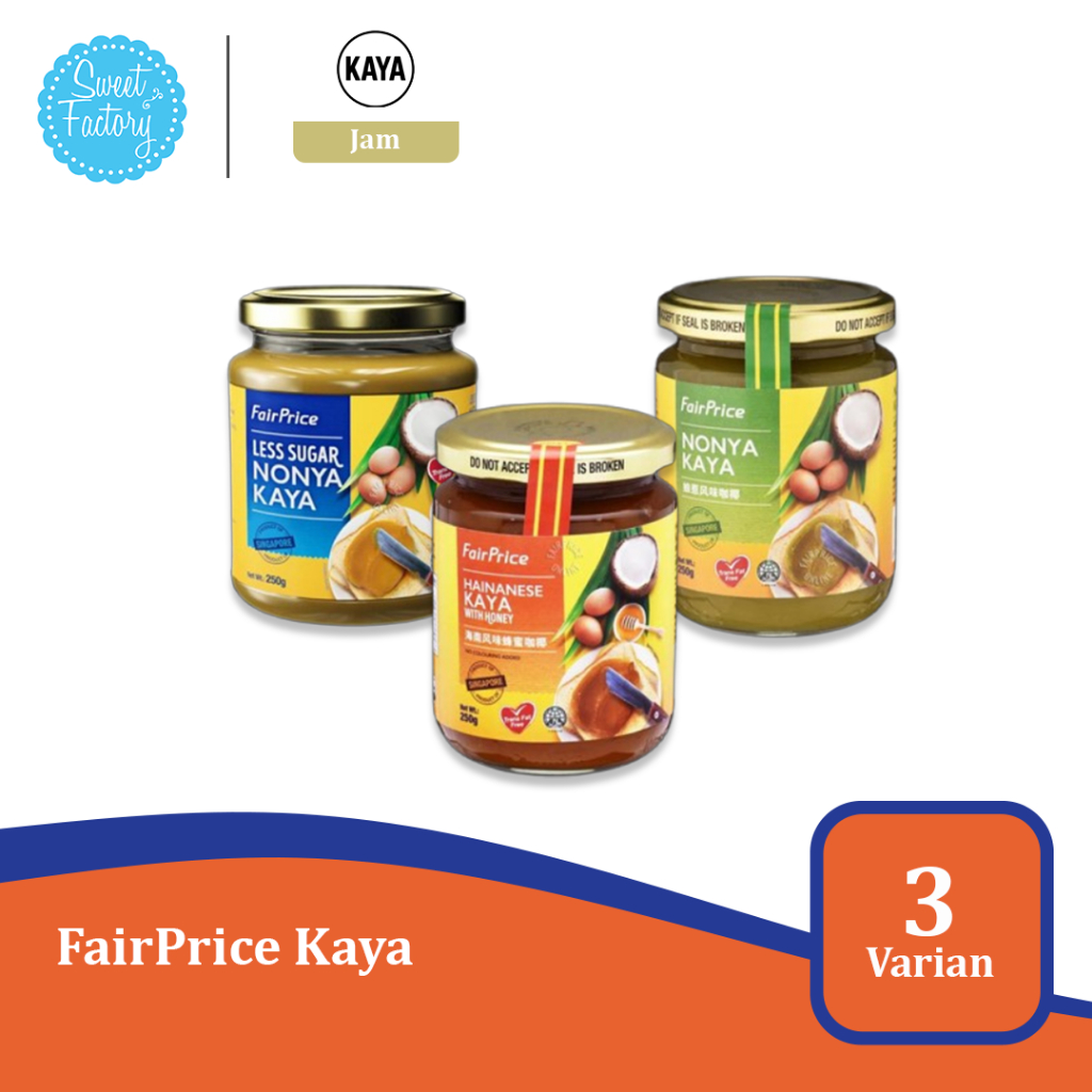 

FairPrice Kaya - Selai Kaya Premium 3 Varian Rasa (Less Sugar Nonya Kaya, Hainanese Kaya, Nonya Kaya)