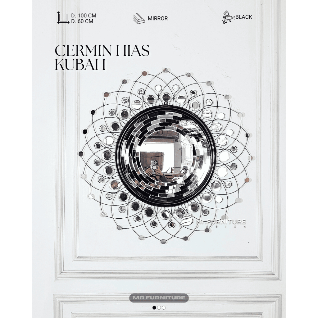 cermin dinding bulat kubah hitam d 100 cm