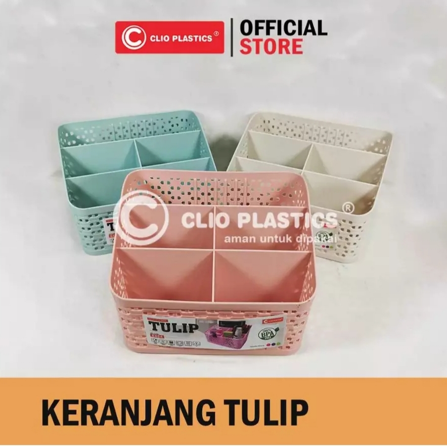 Clio Storage Box Aesthetic Serbaguna - Plastik Storage 5 Sekat Keranjang Tulip / keranjang make up