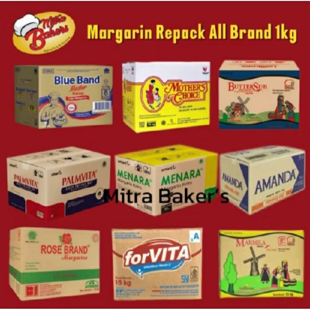 

MARGARINE REPACK 1KG ALL VARIAN BRAND(FORVITA-BLUE BAND-MARMILA-MENARA-AMANDA-ROSE BRAND-MOTHER'S CHOICE-GOLD BULLION BOS-GOLD BULLION FLAKE PASTRY)