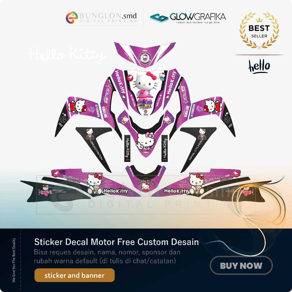 DECAL STIKER MOTOR CUSTOM YAMAHA MIO SOUL GT EDISI HELLO KITTY UNGU