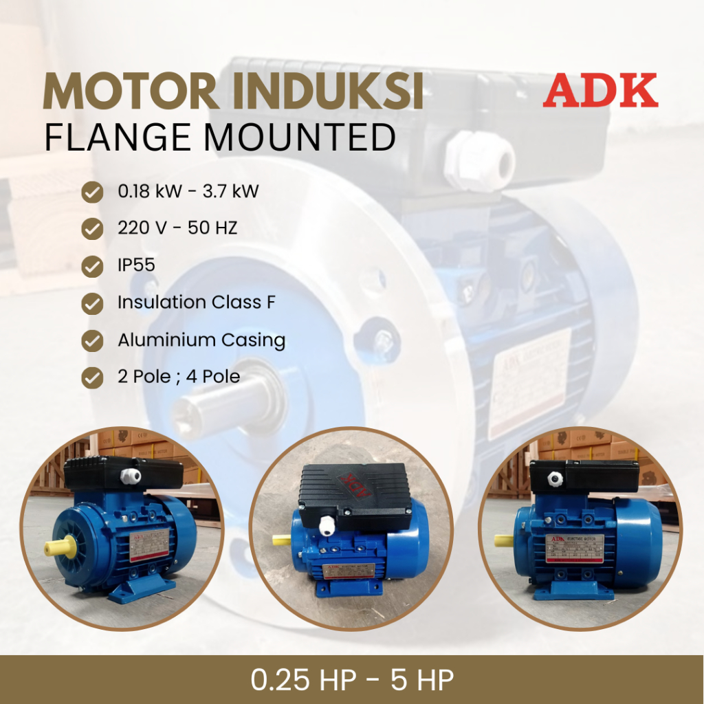 Dinamo 1 Phase Foot Mounted ADK 0.18 kW 0.25 HP 1500 Rpm