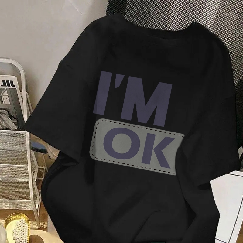 [✅COD] Baju Wanita Kaos Wanita Korean Style Lengan Pendek Fashionable Fashion Style Kata 'I M OK" Pr