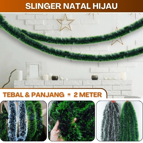 Slinger Natal Slinger Dekorasi Natal Tinsel Rumbai Hijau Daun Tebal Slinger Tebal Slinger Hijau Teba