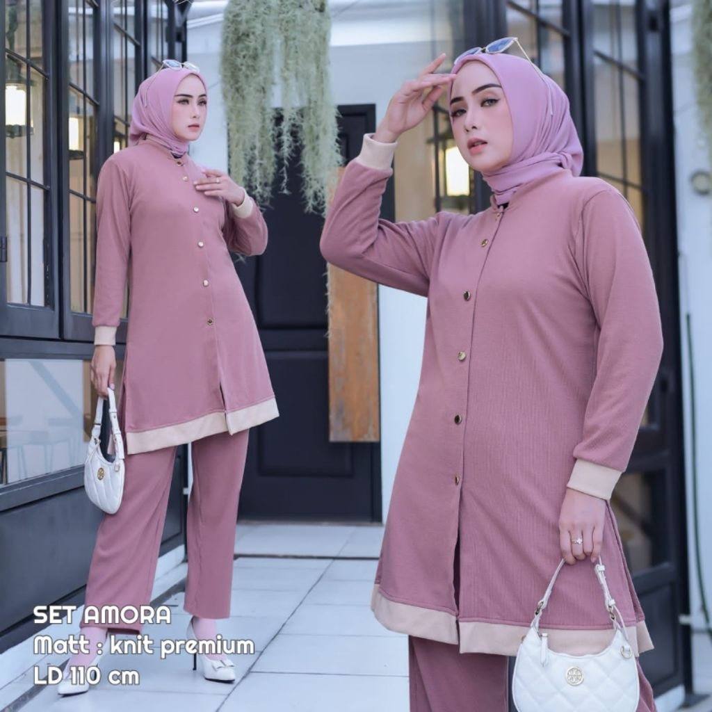 SETELAN DEWASA KEKINIAN LD 110 CM AMORA FASHION ATASAN TUNIK, BAWAHAN CELANA COCOK DIPAKAI DIRUMAH