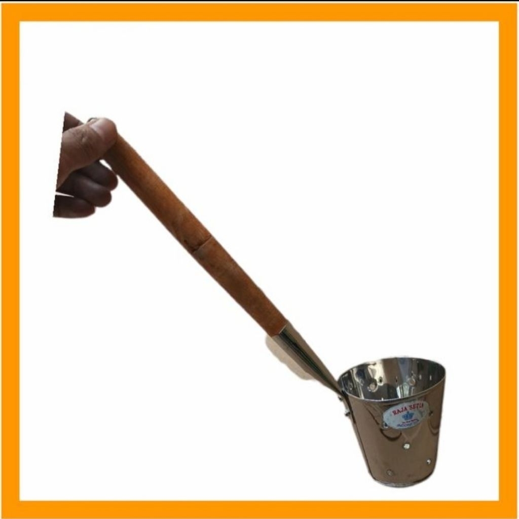 jual saringan mie ayam / saringan mie kocok stainless gagang kayu