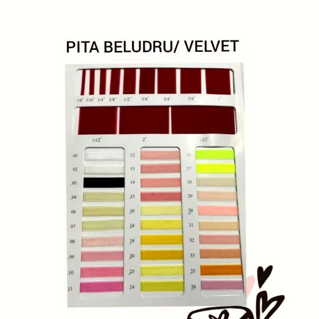 

10 & 20 YARD - VELVET PREMIUM 2,5 CM / VELVET BELUDRU PREMIUM 25MM | 2,5 Cm PITA VELVET PREMIUM