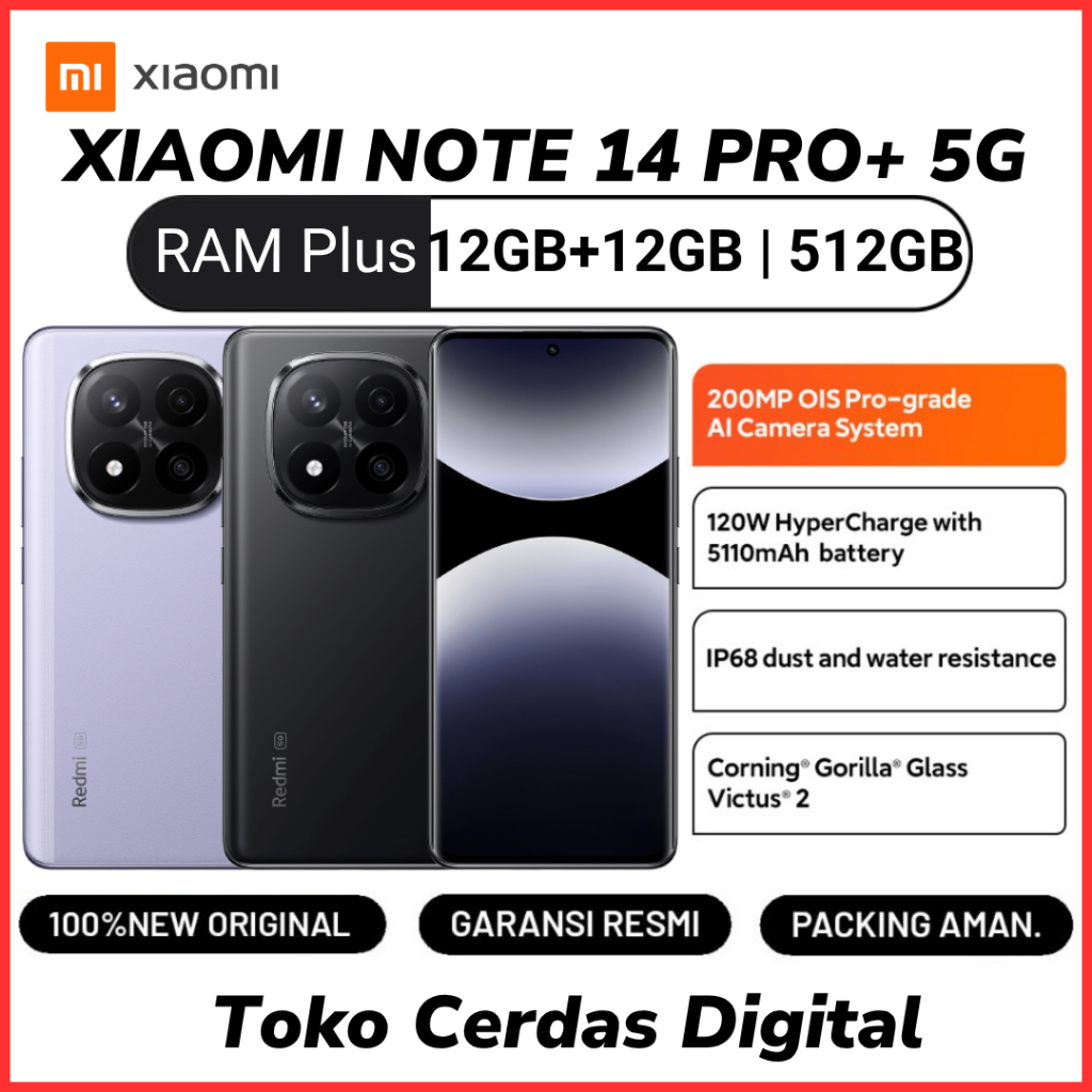 XIAOMI Note 14 Pro+ 5G 12/512GB Garansi Resmi 15 Bulan | Redmi Note14Pro+ | Note14 Pro Plus 5G NFC
