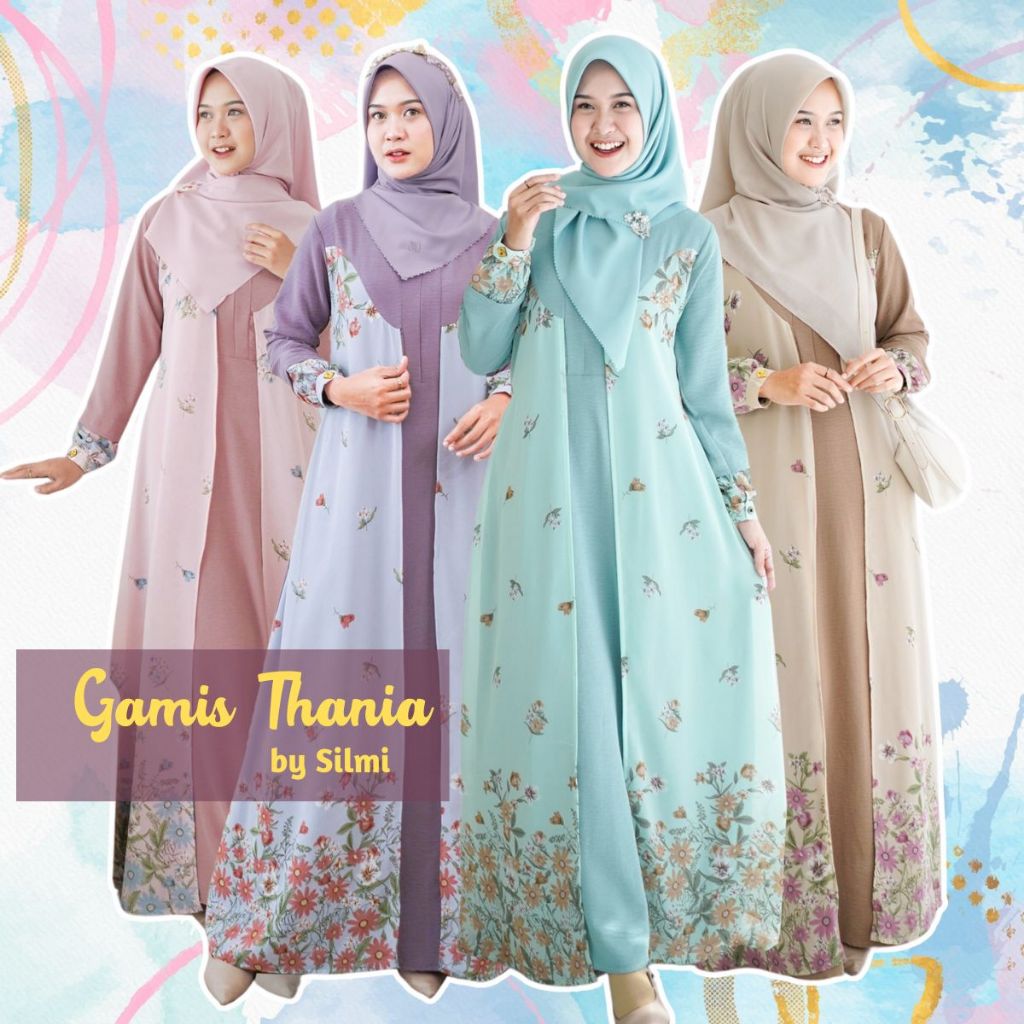 Gamis Wanita Motif Bunga Busui Bahan Adem Dress Kondangan Remaja Thania by Silmi
