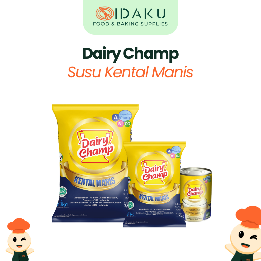 

DAIRY CHAMP - Krimer Kental Manis Kaleng 480gr, Pouch 1kg, Pouch 2.5g