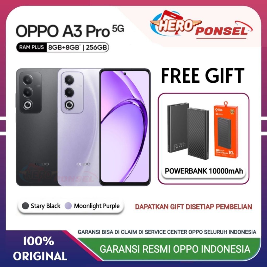 OPPO A3 PRO 5G NFC RAM 8/256 GB GARANSI RESMI OPPO INDONESIA