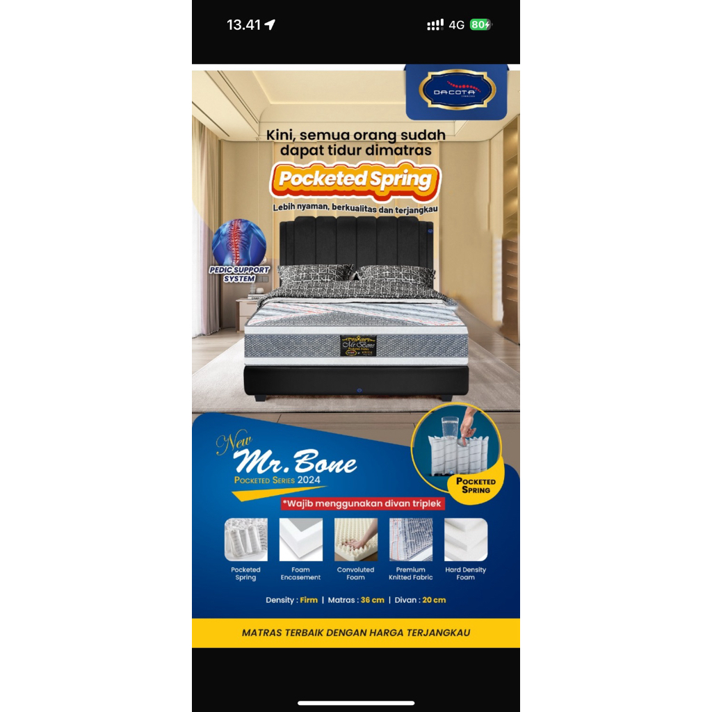 Springbed Dacota Pocket Spring Mr Bone Orthopedic