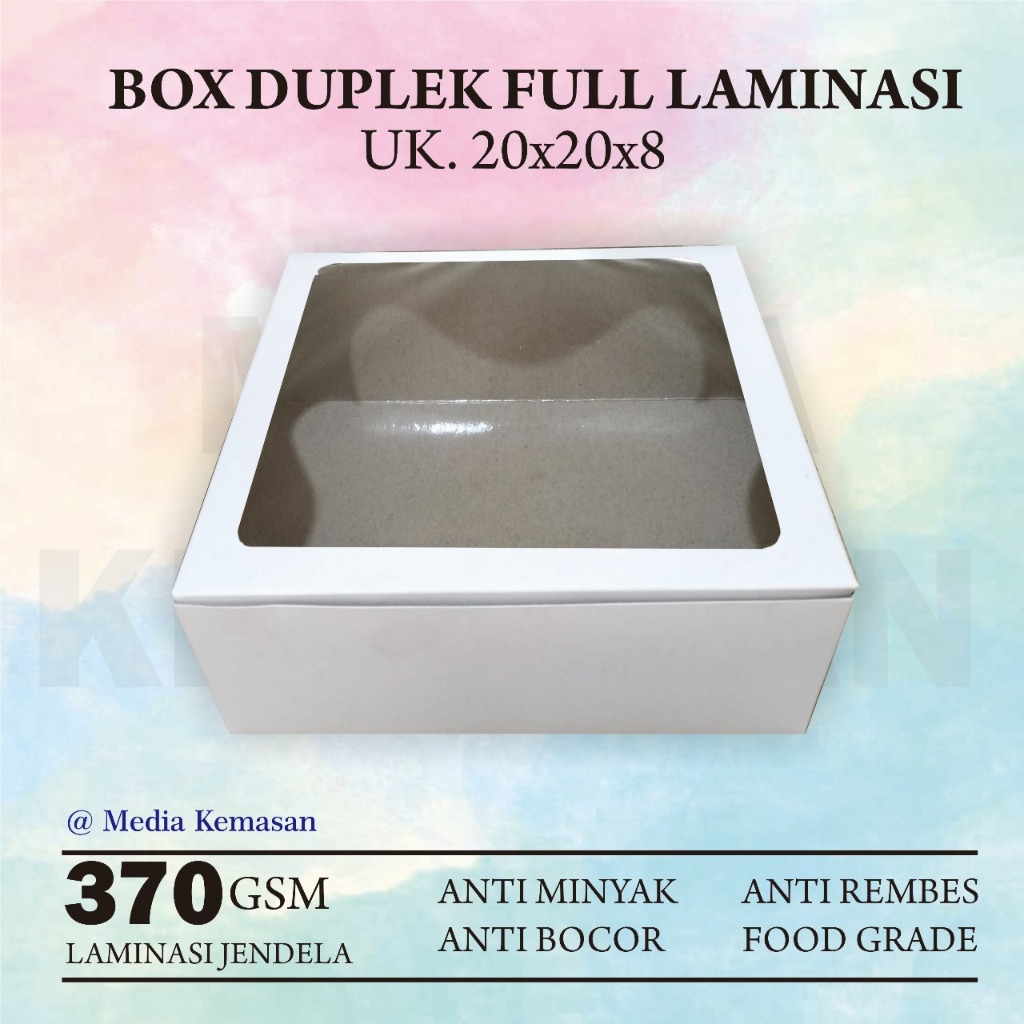 

Kemasan Box/Kemasan Bolu/Brownies/Donat/Pizza/Dll Duplek Full Laminasi UK.20x20x8