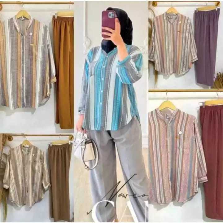Kemeja Garis-Garis Wanita Lengan Panjang