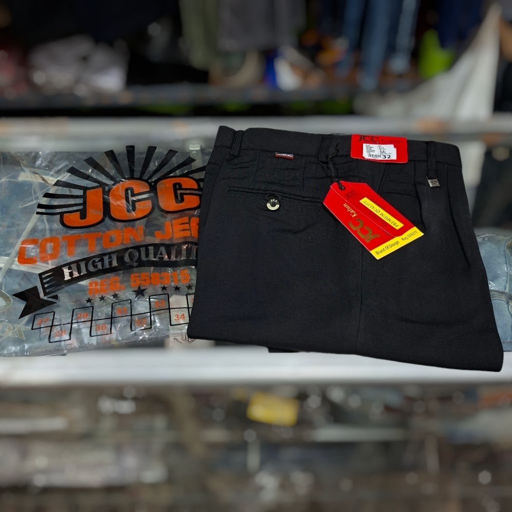 CELANA PANJANG PRIA BAHAN DASAR ORIGINAL JCC HITAM 27-44 REGULER Fit STANDAR FORMAL