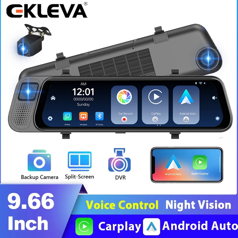 EKLEVA 3 Kamera Carplay Android Auto Dash Cam Stream RearView Mirror Navi 5G WIFI Mobil DVR Kamera