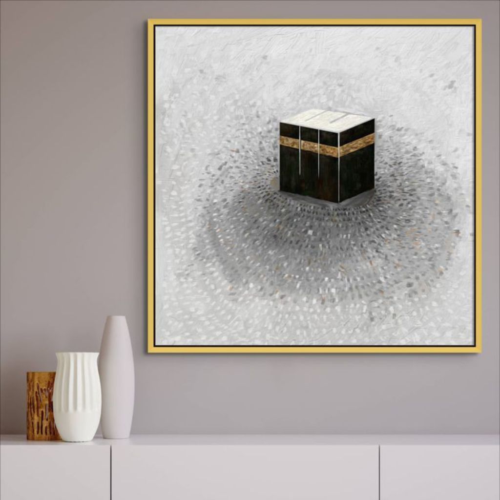 lukisan Ka'bah abstrak siap pajang di rumah ukuran 100cm x 100cm