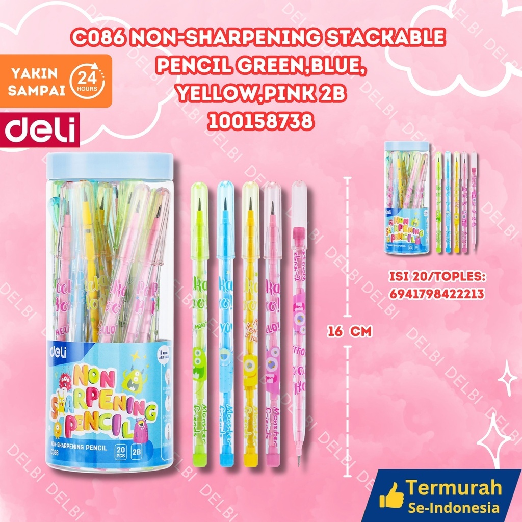 

Non-sharpening Stackable Pencil 2B WARNA WARNI DELI NON RAUT ISI ULANG PENSIL