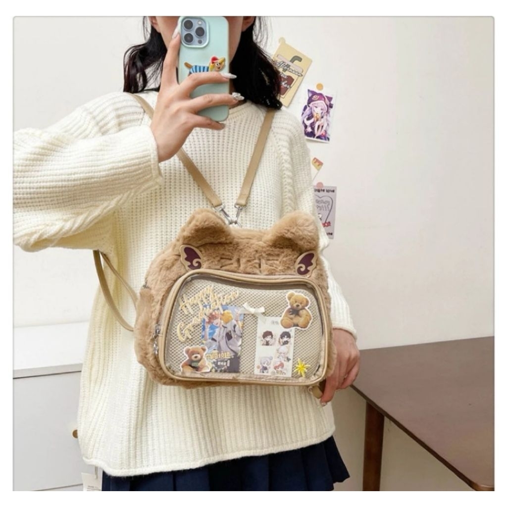 Tas Selempang Boneka Wanita Tas Ransel Bulu Cewek Multifungsi Tas Bahu Cewek Shoulder Bag Tas Gendon