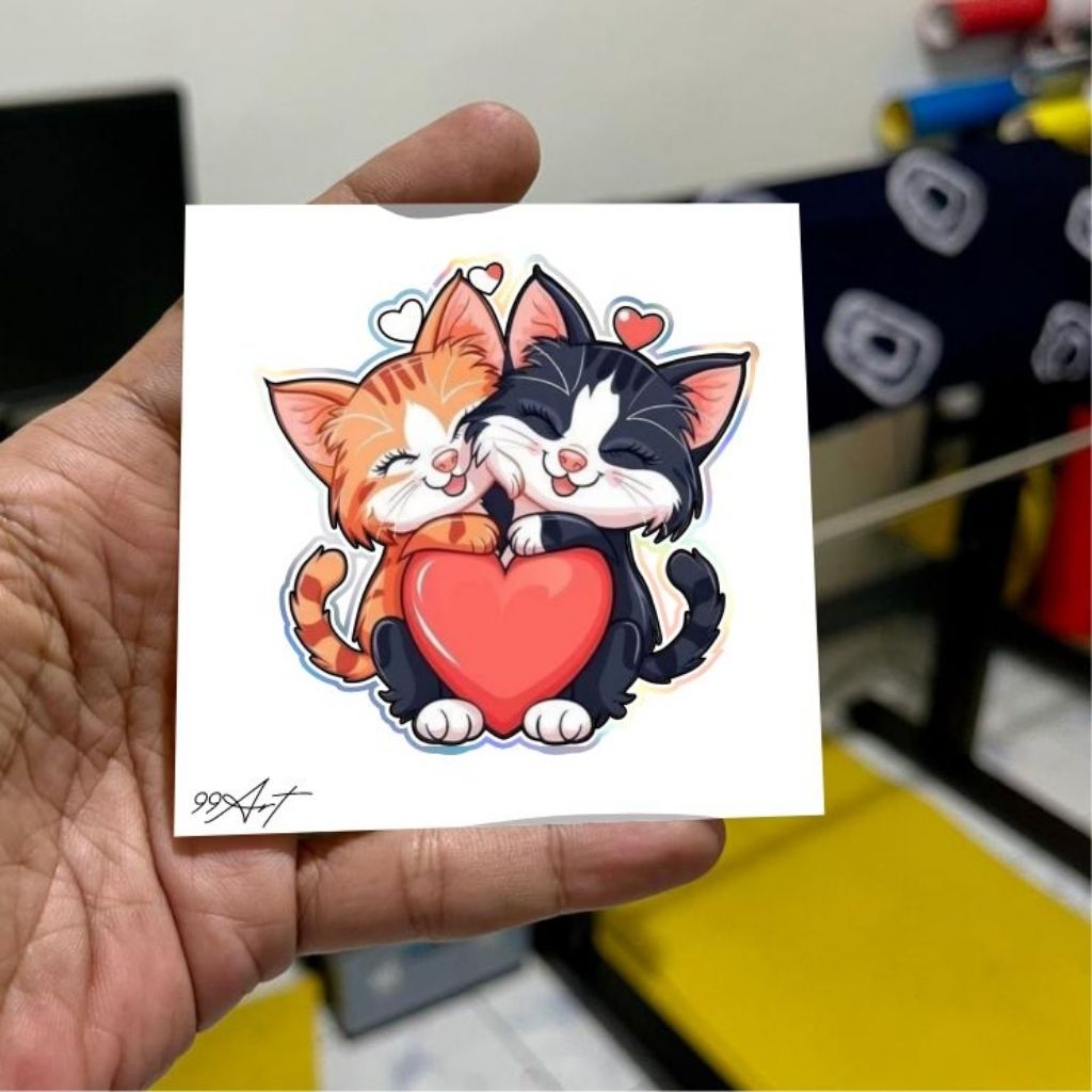 

#115, stiker lucu, kucing love, kucing stiker kucing, stiker reflektive nyala, hologram, hp, motor