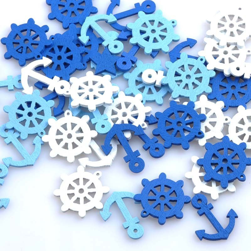 Hiasan Kayu Jangkar dan Kemudi Kapal Nautical Mini untuk Hiasan Topping dan Scrapbook