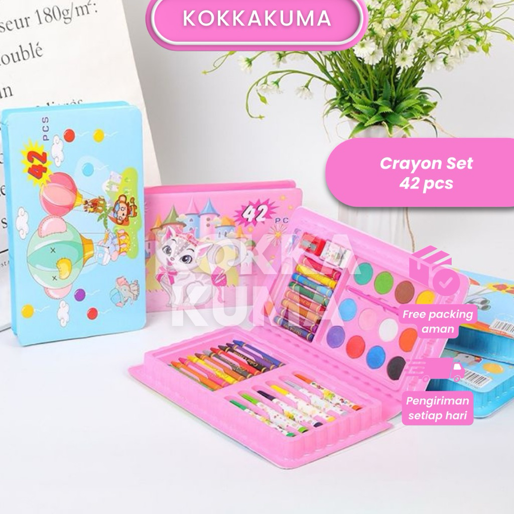 

( KKM ) Art Set 42 PCS / Crayon Set 42 PCS / Alat Lukis Anak ISI 42 PCS Lengkap Termasuk Paking Aman