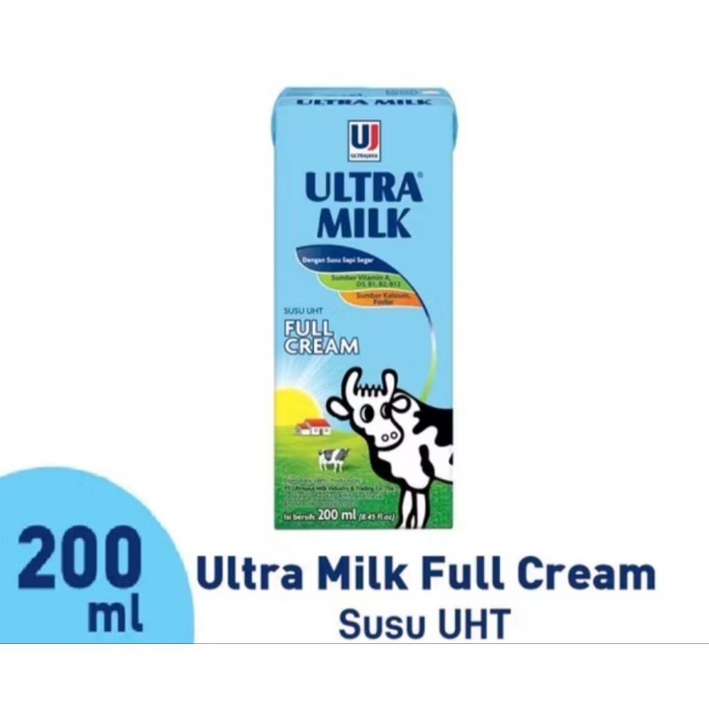 

susu ultra milk full cream 1 dus 200 ml isi 24 kotak