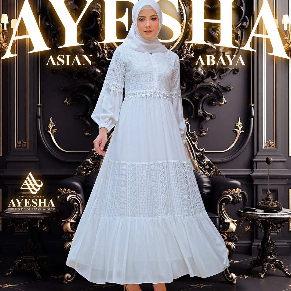 AYESHA Gamis Putih Brukat Wanita Mewah Elegan Terbaru