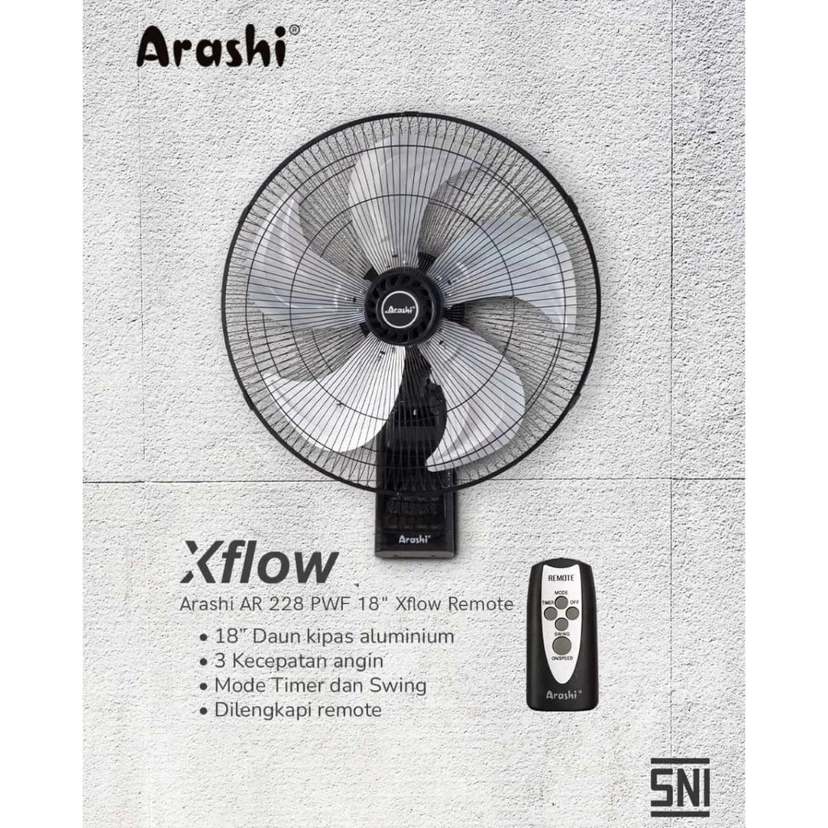 Arashi Kipas Angin Dinding AR 228 PWF 18 Inch Xflow + Remote